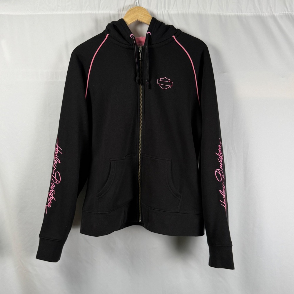 Harley-Davidson Pink Label Hoodie Black Full Zip Embroidered 99171-10VW Women XL
